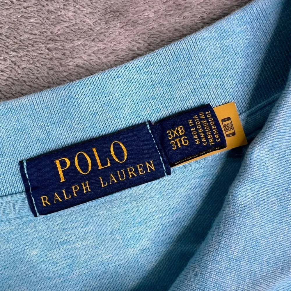 Polo Ralph Lauren Polo Shirt Men 3XB Blue Heathered Flesh Pony Short Sleeve Knit
